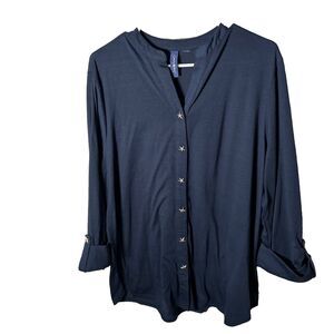 Casey Key Shirt Women's 1X Navy Blue Starfish Button Up Long Sleeve Top
